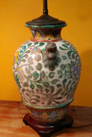 Antique ASIAN CHINESE CERAMIC GINGER JAR TABLE LAMP FOO DOG HANDLES 5