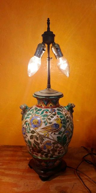 Antique ASIAN CHINESE CERAMIC GINGER JAR TABLE LAMP FOO DOG HANDLES 9