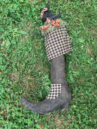 Vintage PRIMITIVE Witch Boot Wall Hanging With Matilda Mouse Doll 21/10 ❤️sj17j 7
