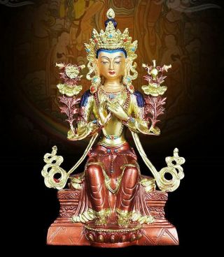 9 " Asian Antique Tibetan Buddhism Copper Gilt Hand Painting Future Buddha Statue