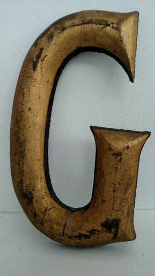 Antique Wooden Letter G Wood Gold Painted