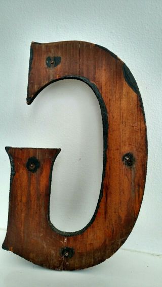 Antique wooden letter G wood gold painted 6