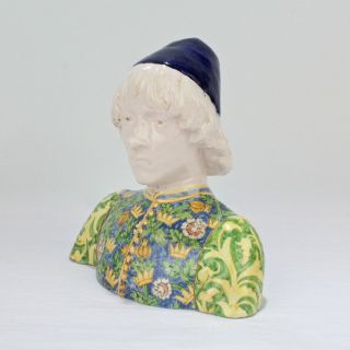 Antique Angelo Minghetti Italian Majolica Bust of Renaissance Page or Youth - PT 2