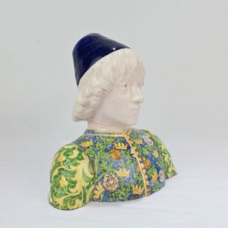 Antique Angelo Minghetti Italian Majolica Bust of Renaissance Page or Youth - PT 7