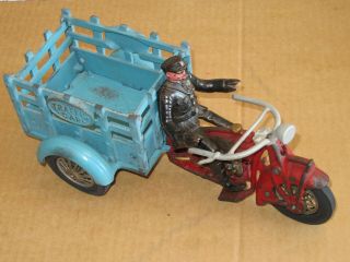 Cast Iron Hubley Indian Traffic Car Motorcycle 11 /12” Vg,