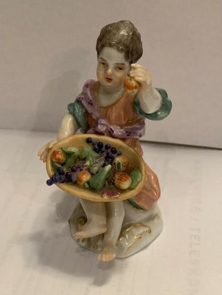 Meissen German Porcelain Figure Woman With Basket Of Flowers