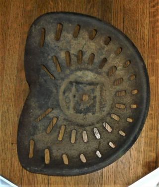 Antique Vtg.  Primitive Metal FARM TRACTOR SEAT Stamped C.  S.  C? N or Mo Some Rust 4