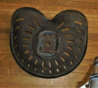 Antique Vtg.  Primitive Metal FARM TRACTOR SEAT Stamped C.  S.  C? N or Mo Some Rust 7