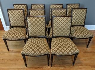 10 French Louis Xvi Regency Style Upholstered Square Back Dining Chairs