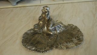 Wmf Art Nouveau Silver Plate On Pewter Figure On Lily Pad 1900 