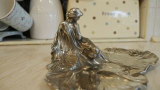 WMF Art Nouveau Silver plate on pewter figure on lily pad 1900 ' s 9