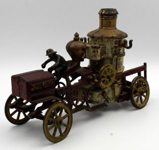 Antique Cast Iron Toy Fire Engine With Water Pump & Driver Rare Nr 5938