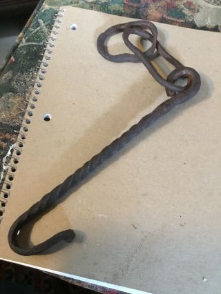 Rev War 18th Century Hand Forged Iron Fireplace Kettle Hanger Hook Must C.