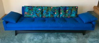 Adrian Pearsall Sofa By Craft Associates - Cobalt Blue / Floral Pattern Cushions