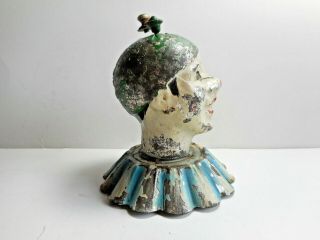 Vintage German Tin Clown Jester Head With Winding Music Handle Toy Early 1900s 3