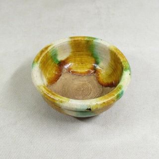 H417: Chinese Small Cup Of Pottery Ware With Traditional Good Sansai Glaze
