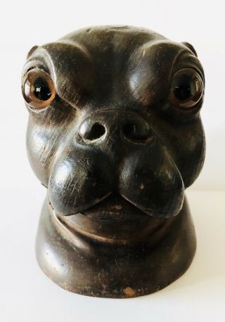Antique Black Forest Carved Bulldog Inkwell