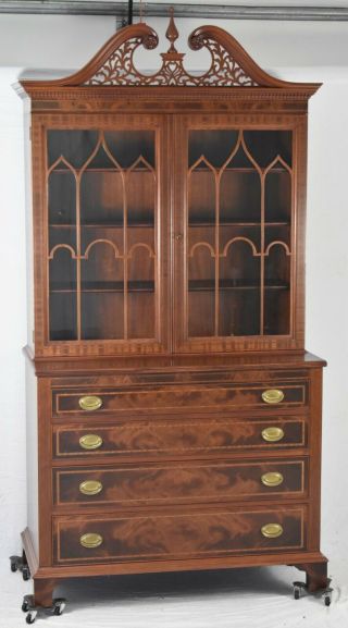 Chippendale Mahogany China Cabinet Bookcase By William Kemp Williamsburg Style