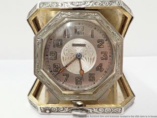 Antique Art Deco Sterling Silver Elgin Spartan 516763 Travel Pocket Clock Watch