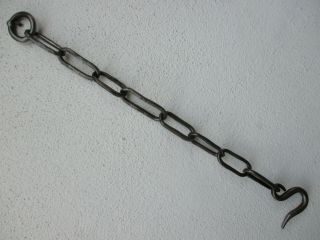 Antique Wrought Iron Hook Chain Hanging Old Tool Kitchen Rustic Barn Farm