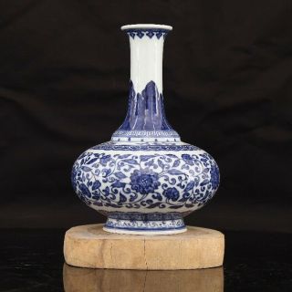 China Old Porcelain Qing Qianlong Blue White Lotus Pie Mouth Big Belly Vase