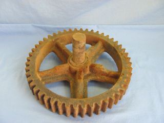 Vintage Cast Iron Industrial Gear Cog Sprocket Brown Machine Age Rustic 10 "