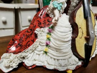 Rare Antique Handmade Volkstedt Dresden Porcelain Figurine Lady,  cello,  lace 12