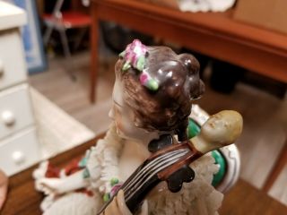 Rare Antique Handmade Volkstedt Dresden Porcelain Figurine Lady,  cello,  lace 5