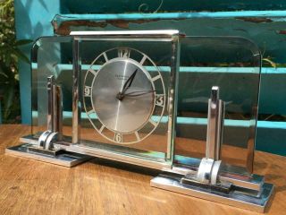 Fine Antique Lecoultre Art Deco Clock Geometric Chrome Glass 1920 