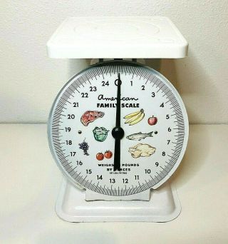 Vtg American Family Scale 25lb Kitchen Counter Utility Food Scale White Metal