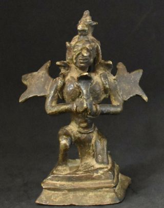 Fine Antique Indian Hindu Bronze Deity Kneeling Garuda Figure 18th 19th Century