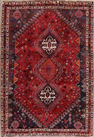 One - of - a - Kind Vintage Tribal Geometric Abadeh Oriental Area Rug Hand - Knotted 6x8 2
