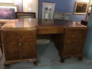 Antique Burrled Walnut C.  1930’s Art Deco Desk So Much Detail Presidents Desk