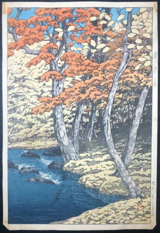 Vintage Japanese Woodblock By Kawase Hasui " Autumn In Oirase "