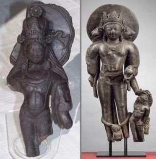 Very Rare,  Small 8th - 9th Century Indian Craved Black Stone Figure of Vishnu 7