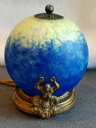 Fabulous Ca.  1920 Mermaid Lady Perfume Night Lamp Art Glass Brass Antique