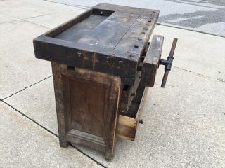 Primitive 3 Drawer Vise Work Bench Table Very Old 5