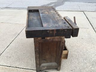 Primitive 3 Drawer Vise Work Bench Table Very Old 6