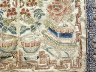 Antique Chinese silk embroidery robe sleeve bands bonsai trees dragons 19thC 4
