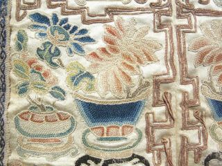 Antique Chinese silk embroidery robe sleeve bands bonsai trees dragons 19thC 5