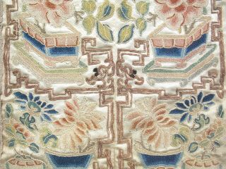 Antique Chinese silk embroidery robe sleeve bands bonsai trees dragons 19thC 7