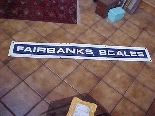 Antique Blue & White Porcelain Fairbanks Scales Advertising Sign 8 X 60 "