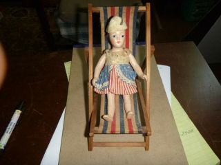 Vintage Early Composition Doll & Chair Patriotic 4th July Parade