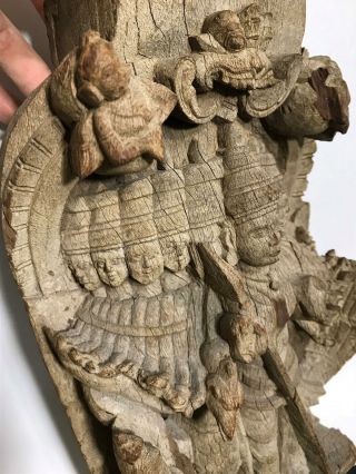 Antique Chinese Tibetan Hindu Carved Wood Art Panel 2