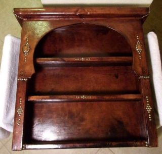 Antique Wall Hanging Shelf Unit Morocco Moroccan Leather Wrapped Wood Curio