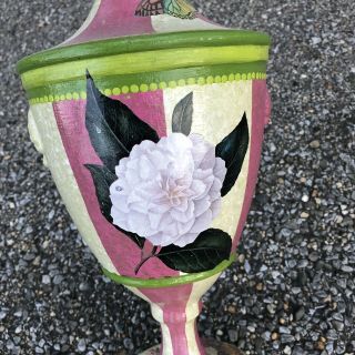 Pink Green Tole - Ware Table Lamps with Floral Decoupage 11
