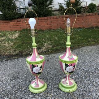 Pink Green Tole - Ware Table Lamps with Floral Decoupage 3