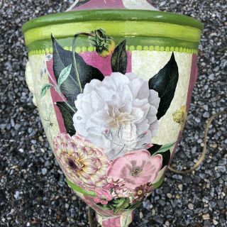 Pink Green Tole - Ware Table Lamps with Floral Decoupage 7