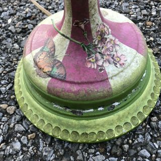 Pink Green Tole - Ware Table Lamps with Floral Decoupage 8