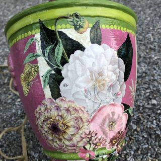 Pink Green Tole - Ware Table Lamps with Floral Decoupage 9